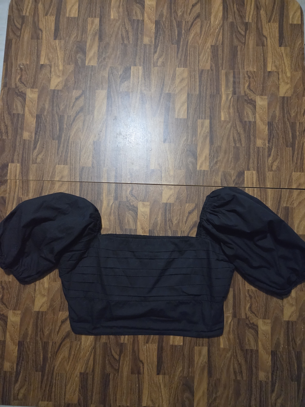 Abercrombie & Fitch Black Puff Sleeve Cropped Top - Women Size Xlarge